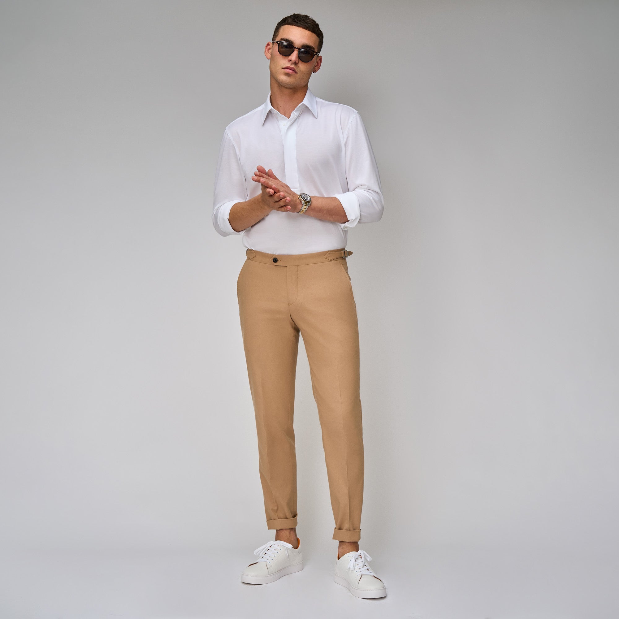 Camel Linen Blend Suit - Brent Wilson