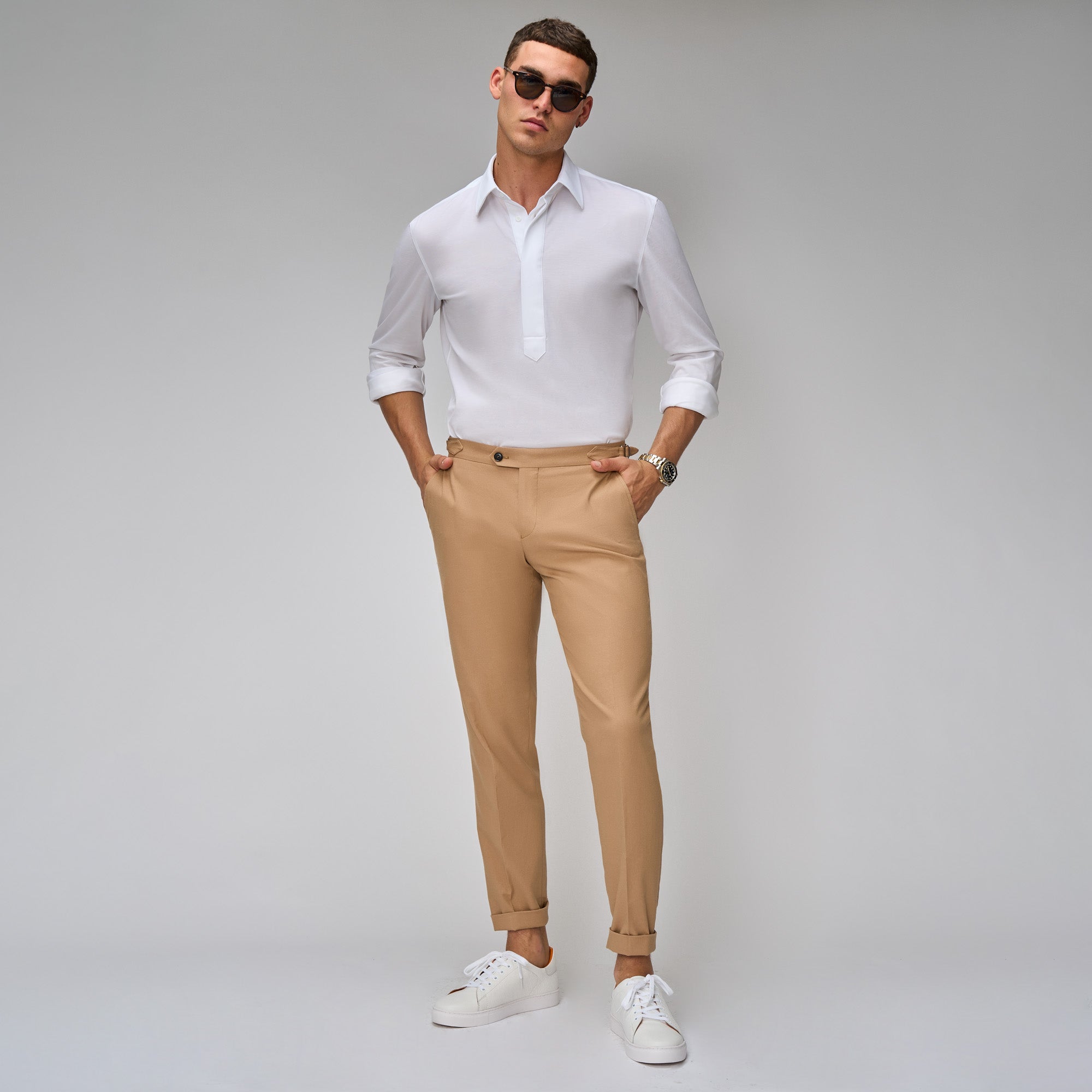 Camel Linen Blend Suit - Brent Wilson