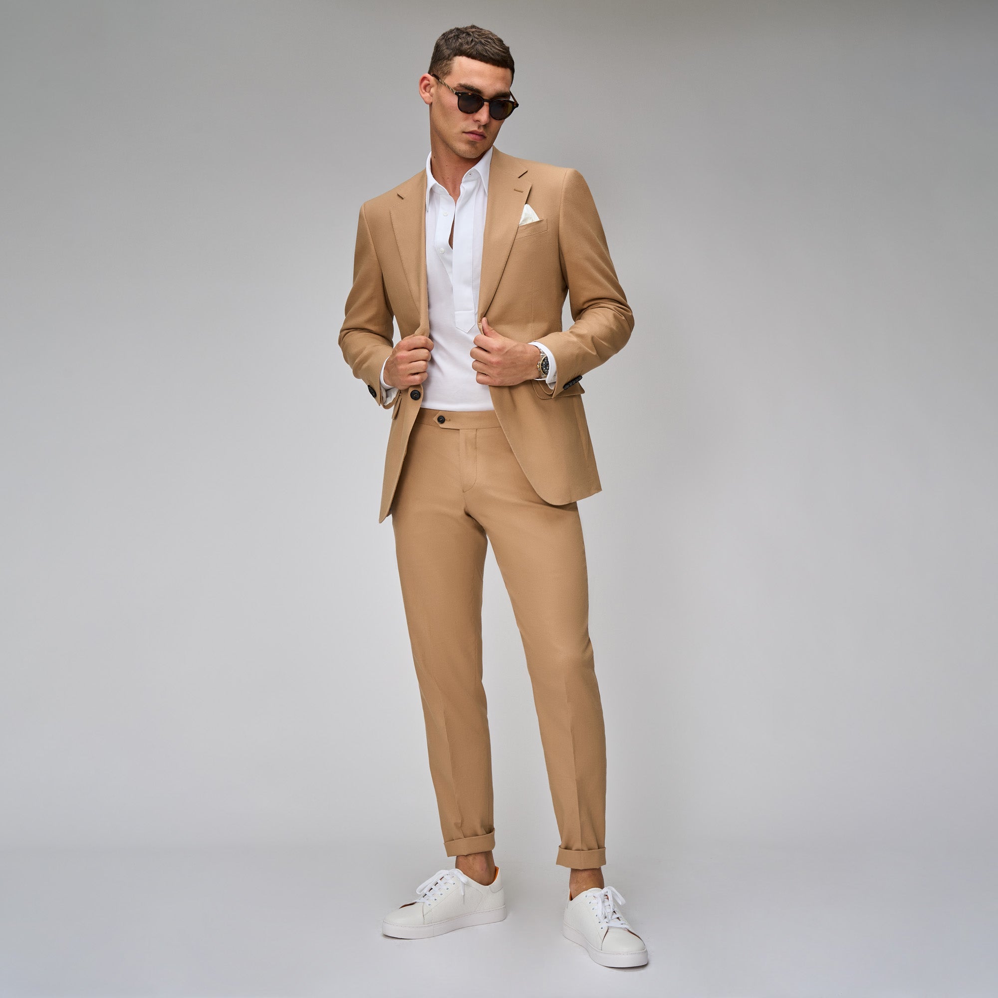 Camel Linen Blend Suit - Brent Wilson