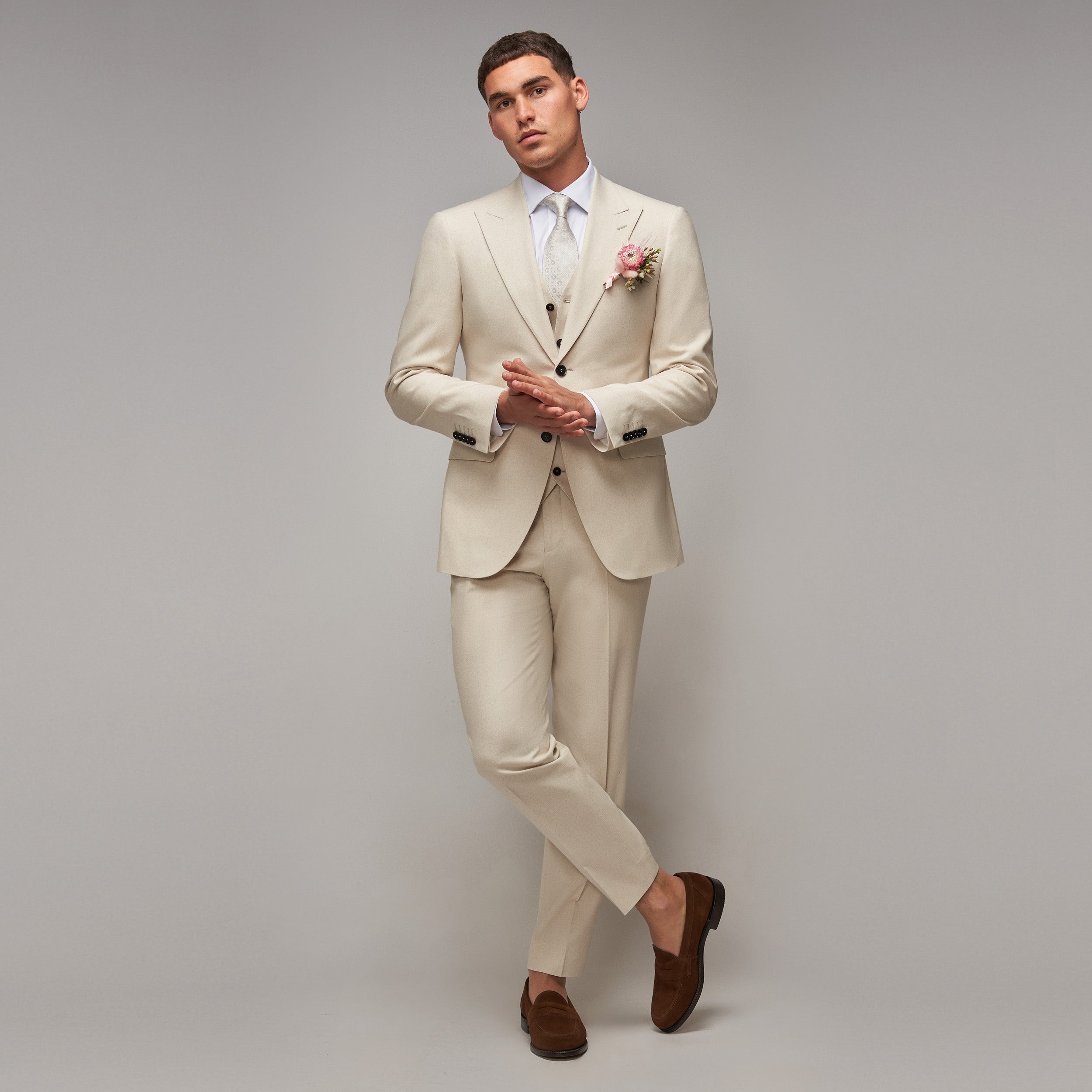 Oatmeal Cotton / Linen 3 Piece Suit - Brent Wilson