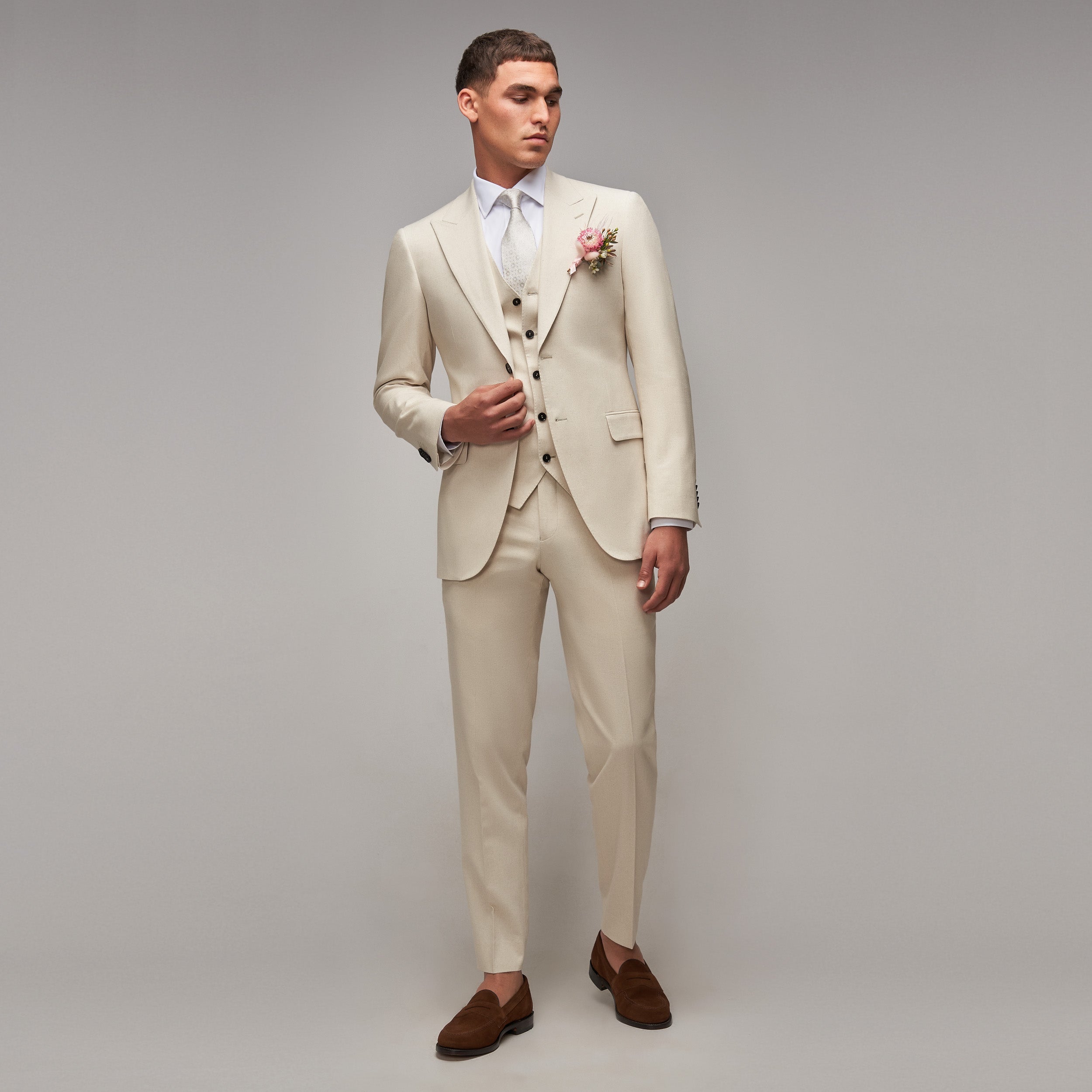 Oatmeal Cotton / Linen 3 Piece Suit - Brent Wilson